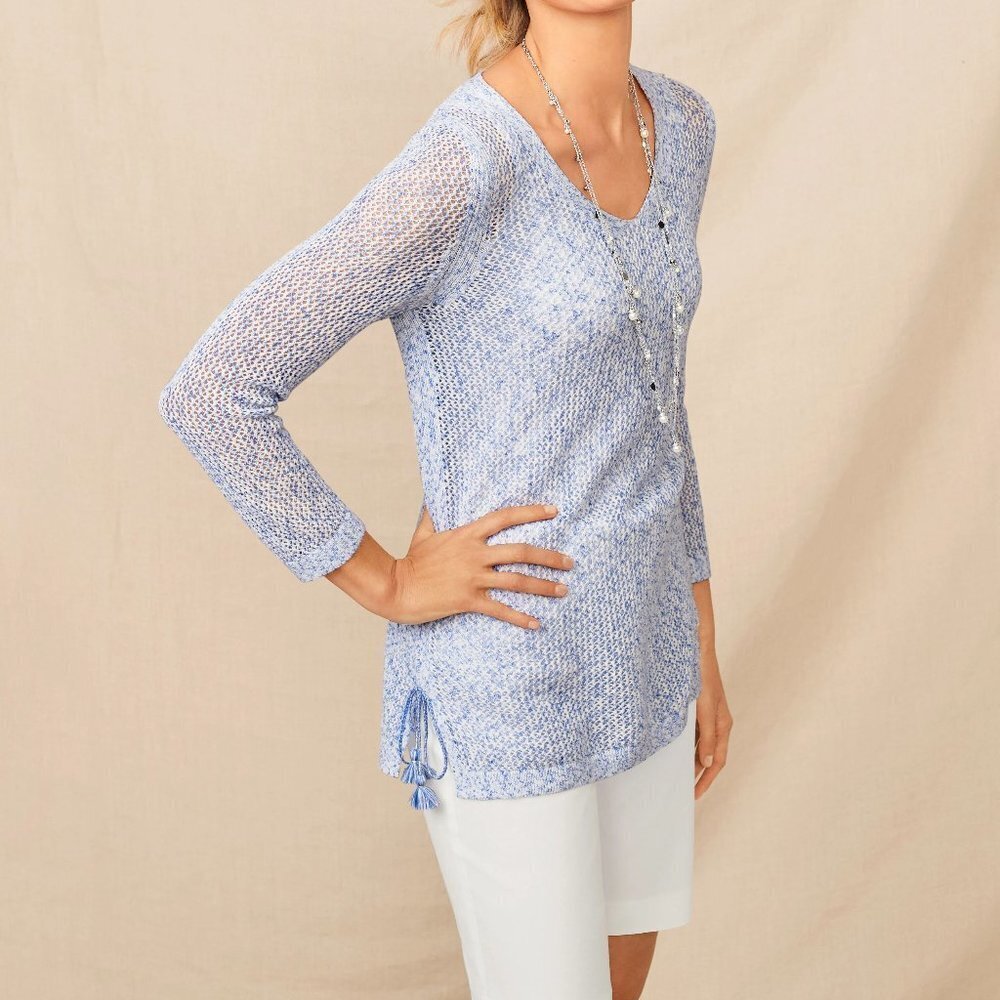 Talbots Space -dye mesh side -tie sweater Blue Size Small